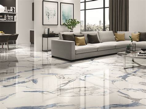 Glacier Blue Marble Effect Polished Porcelain Floor Tile X Mm