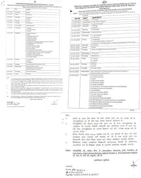 HP Board 12th Date Sheet 2024 PDF Plus Two Plus One समय सरण दख for