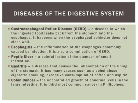 Disorders and diseases of the digestive system