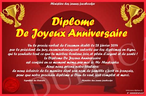 Diplome De Joyeux Anniversaire