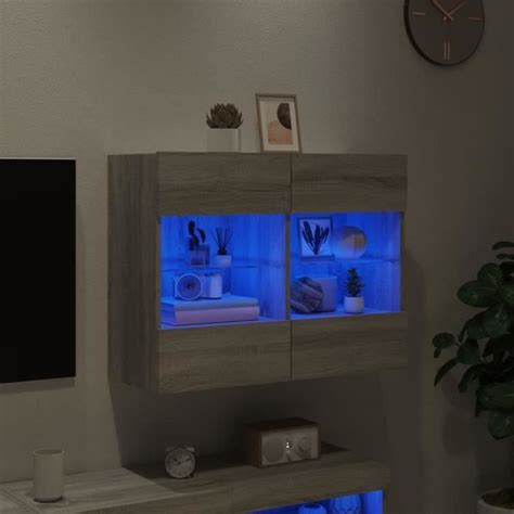 Keenso Meuble Tv Mural Avec Lumi Res Led Sonoma Gris X X Cm