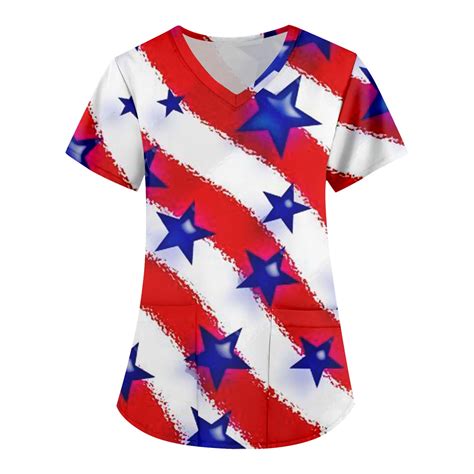 Yu Cheng Women Fashion Independence Day Printed Short Sleeve V Neck