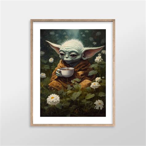 Baby Yoda Star Wars Inspired Landscape Antique Vintage Oil Painting Art ...