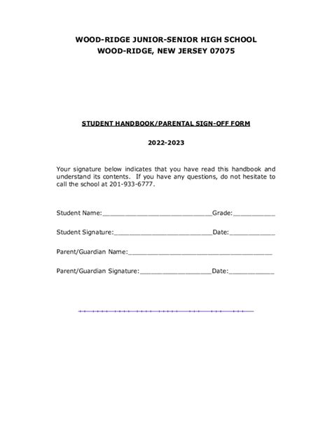 Fillable Online Student Handbook Parental Sign Off Form Fax Email Print