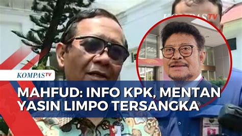 Mahfud Dapat Info Kpk Status Hukum Mentan Sudah Resmi Jadi Tersangka