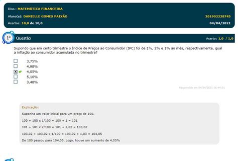 Simulado Matem Tica Financeira Est Cio Ead Gabarito