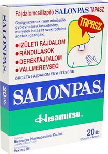 SALONPAS FÁJDALOMCSILLAPÍTÓ TAPASZ 65X42MM 20X Adatlap PirulaPatika