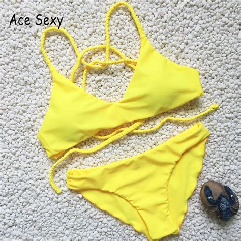 Nuevo Traje De Ba O De Las Mujeres Bikini Vrouwen Amarillo Vendaje