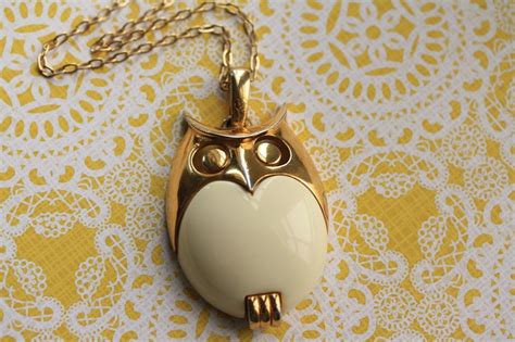 vintage owl necklace | The Vintage White Mod Owl Necklace by FreshyFig ...