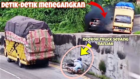 Menegangkan Sepeda Motor Terjatuh Tepat Di Belakang Truck Sedang