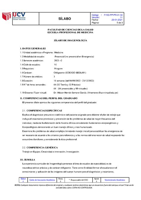 Ciclo Imagenologia S Labo Versi N Fecha