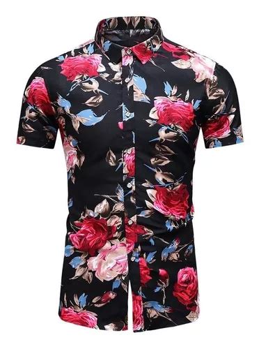 Camisa Floral Masculina Manga Curta Barata Praia Social Slim