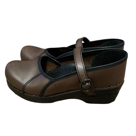 Dansko Brown Leather Mary Jane Clogs Gem