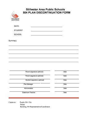 504 Plan Form Printable Medical