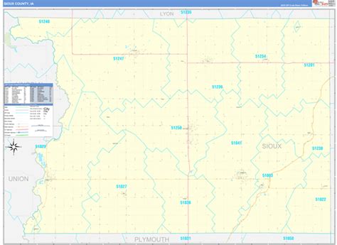 Sioux County, IA Zip Code Wall Map Basic Style by MarketMAPS