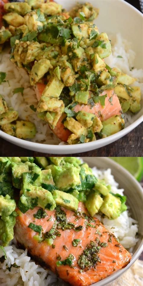 Avocado Salmon Rice Bowl Salmonglaze Beautiful Honey Lime And Cilantro Flavors Come Together