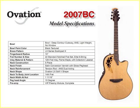 Ovation 2007 Bc Parts And Specifications