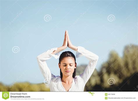 Calm Brunette Doing Yoga Stock Photo Image Of Fitness