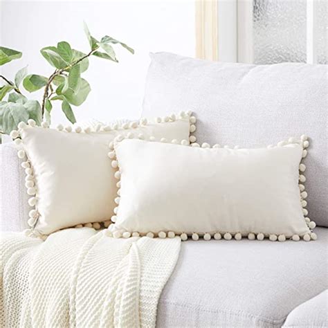 Amazon Top Finel Cream Lumbar Pillow Covers 12x20 Set Of 2 Soft