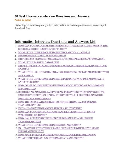 30 Best Informatica Interview Questions And Answers