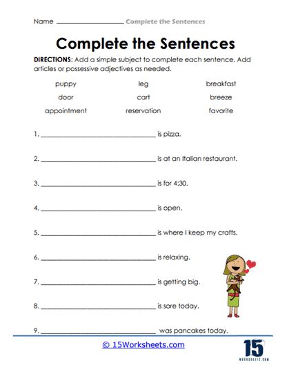 Complete The Sentence Worksheets Worksheets