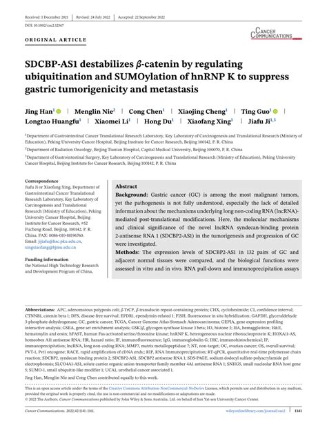 PDF SDCBPAS1 destabilizes βcatenin by regulating ubiquitination and