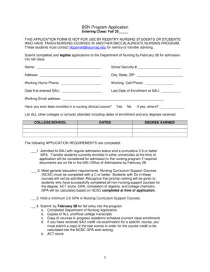 Fillable Online Web Saumag BSN Application Pdf Southern Arkansas