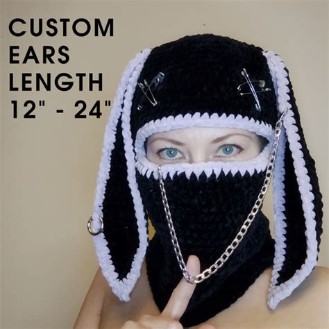 Black Bunny Balaclava With Custom Ears Length Creepy Bunny Inspire Uplift