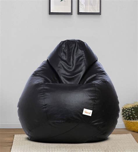 Buy Classic Xxxl Leatherette Bean Bag With Beans In Black Colour At