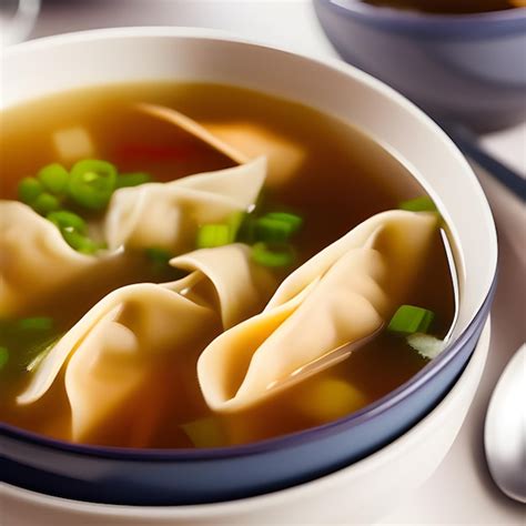 Premium AI Image | Shrimp dumplings with wonton soup delicious served ...