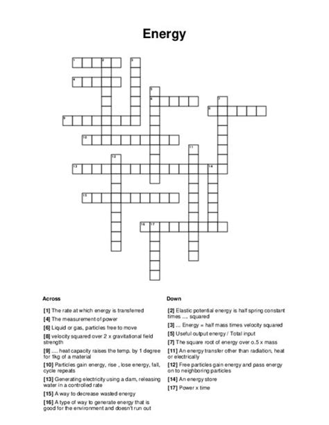 Energy Crossword Puzzle