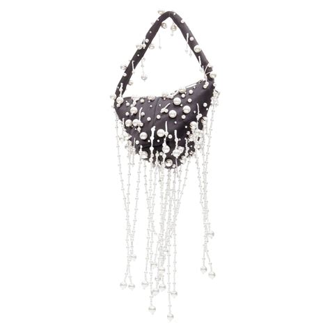 New Christopher Kane Runway Pearl Embellished Black Satin Evening Bag