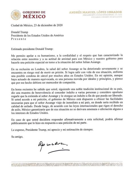 La Carta Que Amlo Escribi A Trump Para Exonerar A Assange