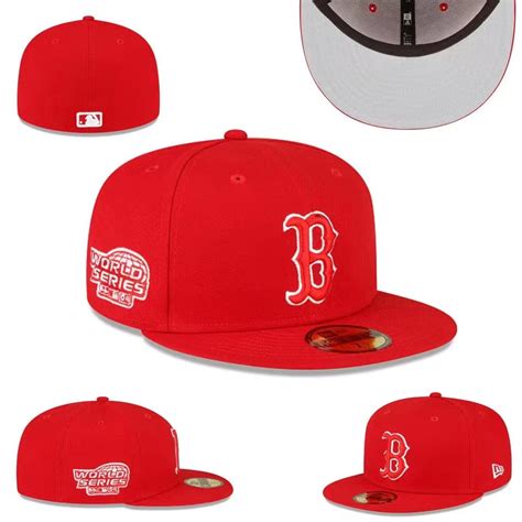 boston red sox world series fitted hat bright red  championship