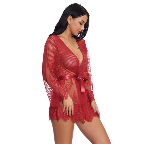 New Fashion Perspective Long Sleeved V Neck Sexy Lace Casual Lingerie