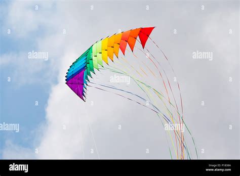 Stack of 16 2-line delta stunt kites with long tails in the colours of ...