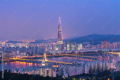 Seoul night view at Lotte world tower,South Korea. Stock Photo | Adobe ...