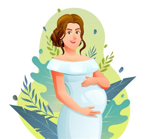 Une Femme Enceinte Heureuse Treignant Son Ventre Sur Un Fond Naturel