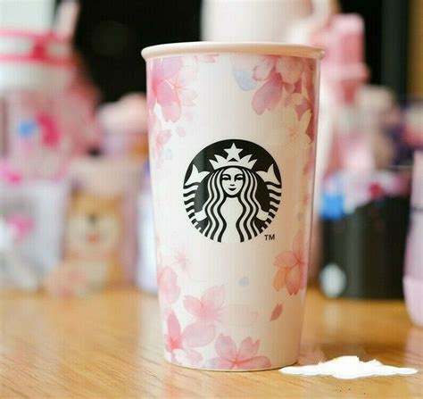 STARBUCKS China Cherry Blossom Sakura Porcelain Coffee Cup Tumbler With