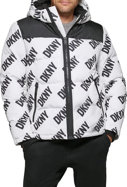 Куртка-пуховик DKNY Quilted Mixed Media Puffer Jacket Color: White Dkny ...