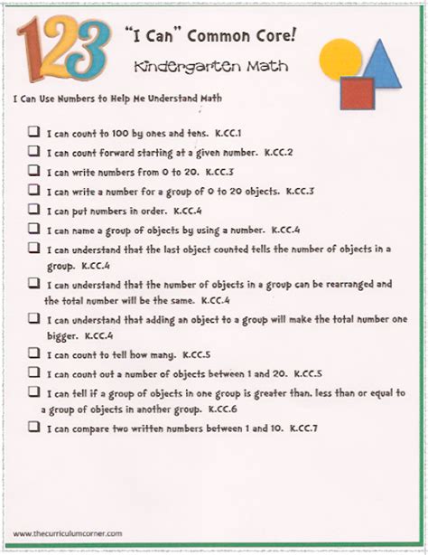 Kindergarten Math Standards Ca