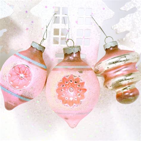 Pink Christmas Ornaments Vintage Shiny Brite Indent Mica