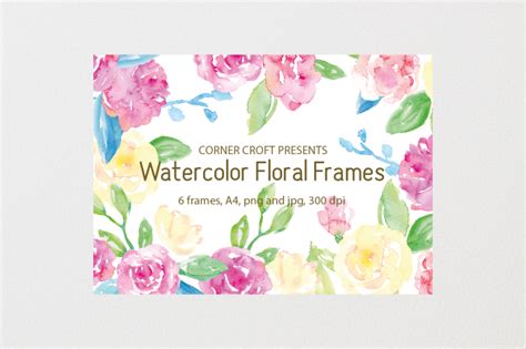 Watercolor Floral Frames 8 X 115 A4 By Cornercroft Thehungryjpeg