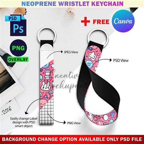 Dye Sublimation Neoprene Wristlet Keychain Mockup Keychain Wristlet Key Fob Insert Design