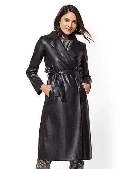 Womens Black Faux Leather Trench Coat Tradingbasis