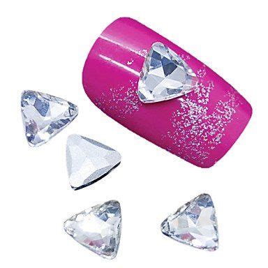 QINF 10PCS White Pointed Back Triangle Glass Glitter Rhinestone Nail