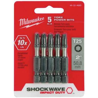 918159 Milwaukee Power Bit T25 Fastening Tool Tip Size 2 In Overall