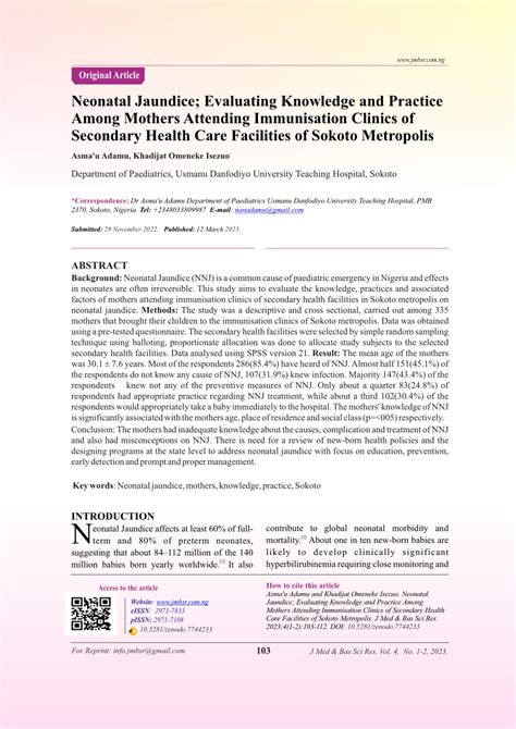 Pdf Neonatal Jaundice Evaluating Knowledge And Practice Among