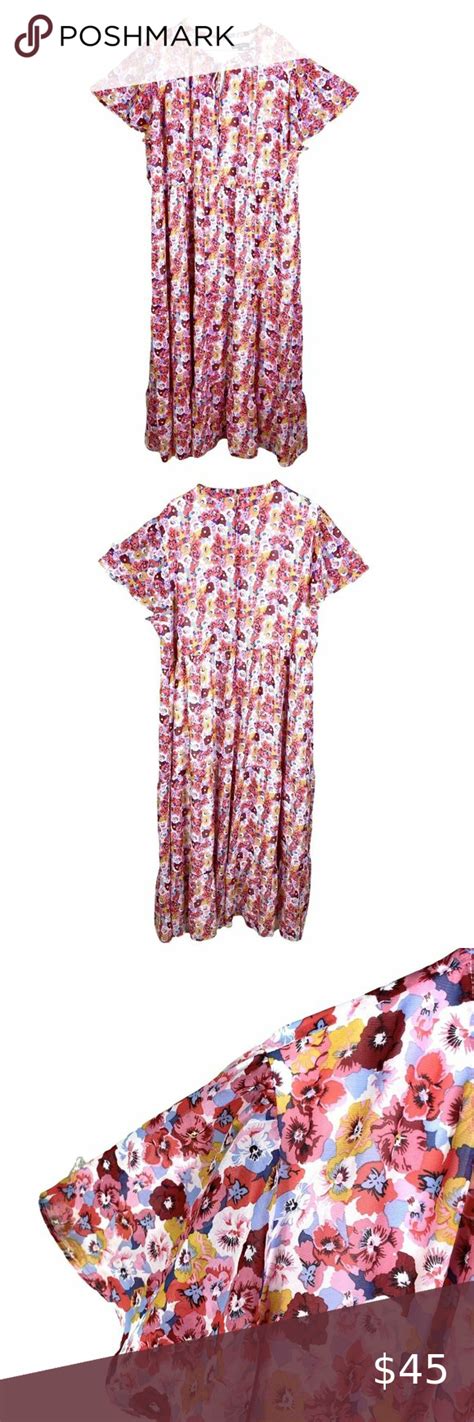 New Lane Bryant Pink Floral Print Flutter Sleeve Maxi Dress Plus Size