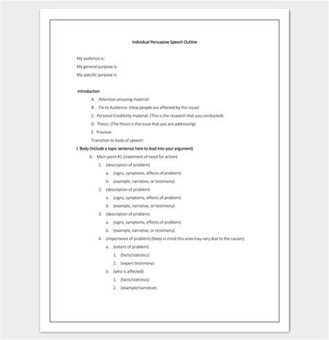 Persuasive Speech Outline Template Examples Samples Formats